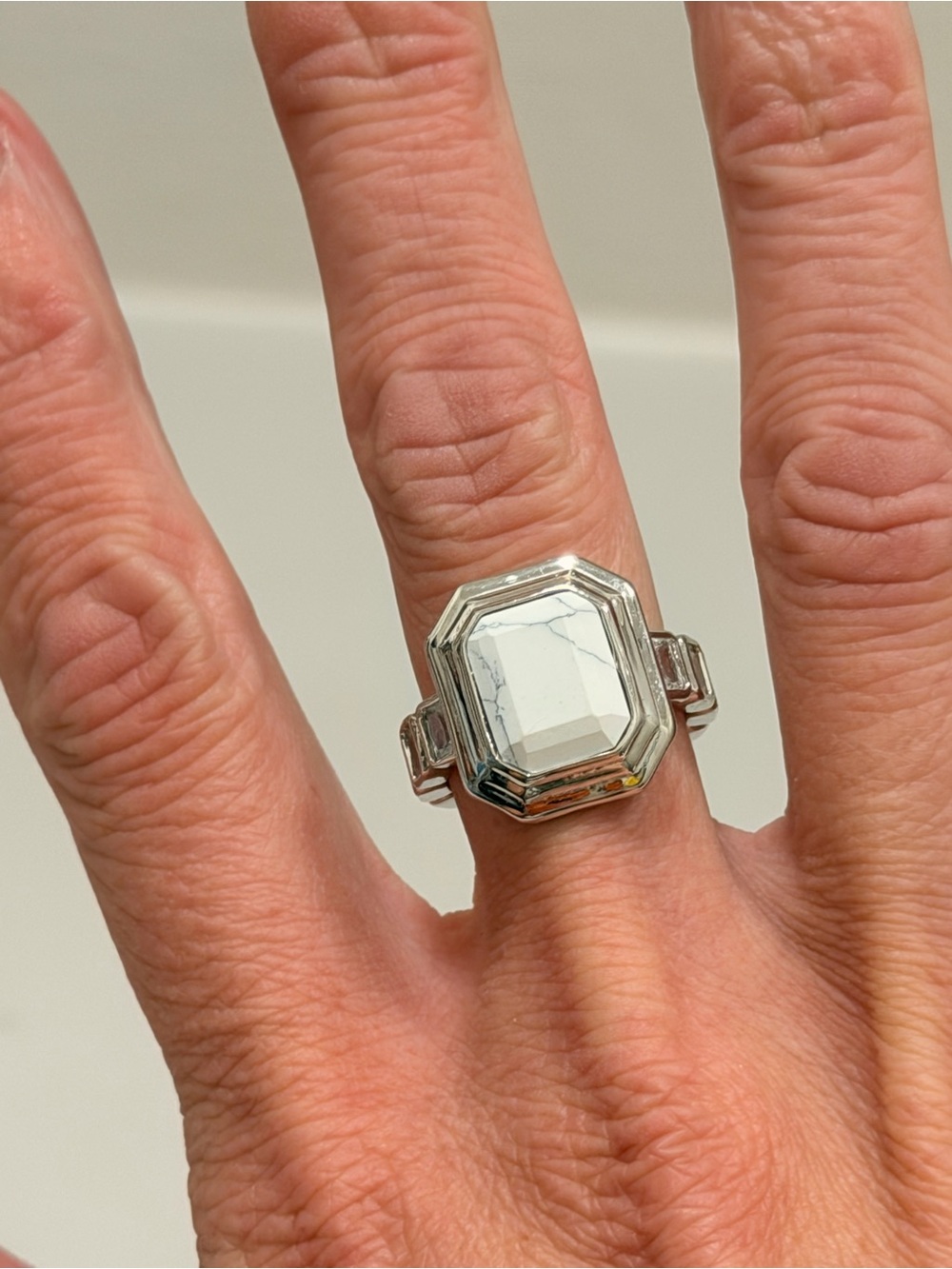 Bomb Party NWOT! Silver-Tone Howlite Octagon Ring